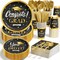 Graduation Decoration Class of 2026, 350PCS Graduation Party Supplies Disposable Dinnerware(Serve 50) with Paper Plates Cup Napkin Fork Knife Spoon College High School Grad Decor(Black & Gold)